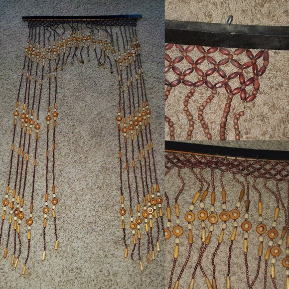 Vintage Beaded Doorway Curtain Arched Wood Beads Boho 70s